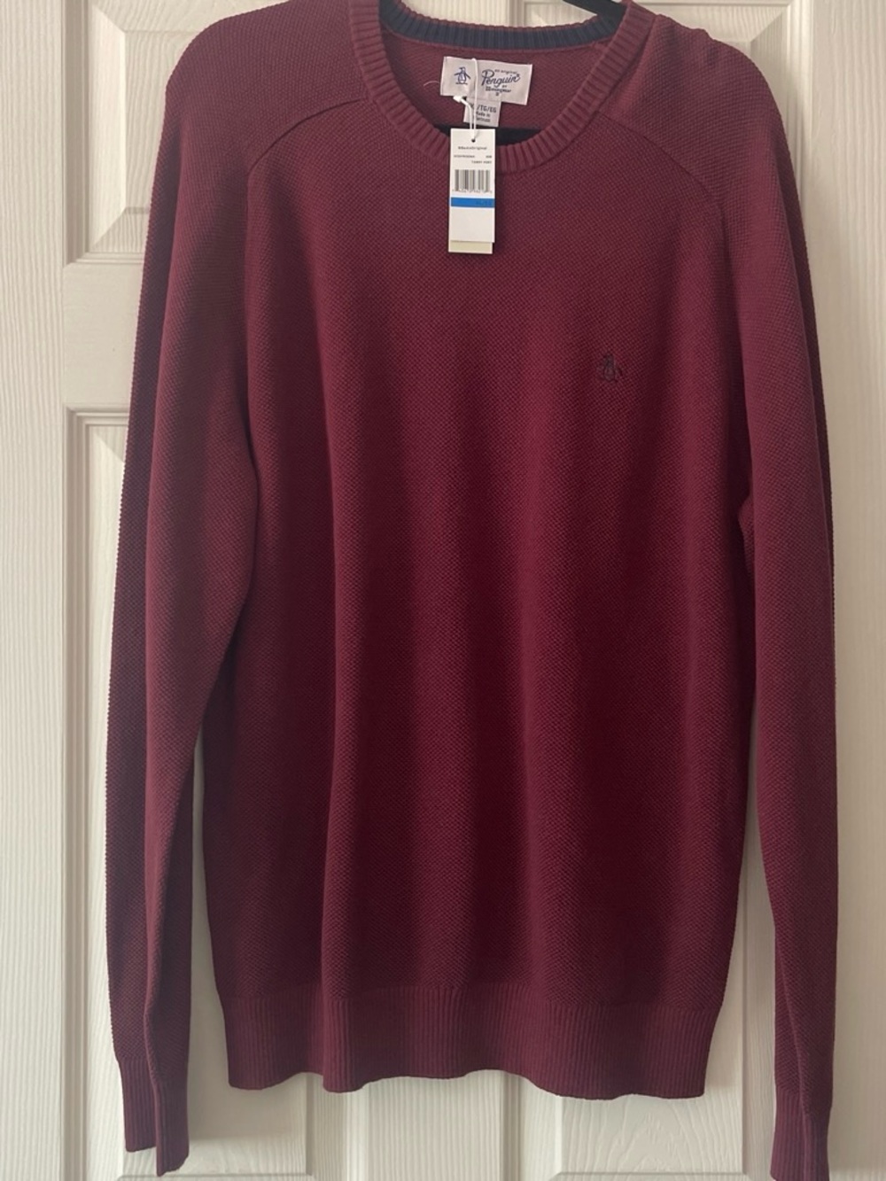 NWT Original Penguin Men's Textured Cotton Crewneck Sweater XL Tawny Port Maroon